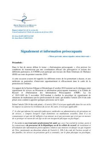 Couverture : Signalement et information préoccupante